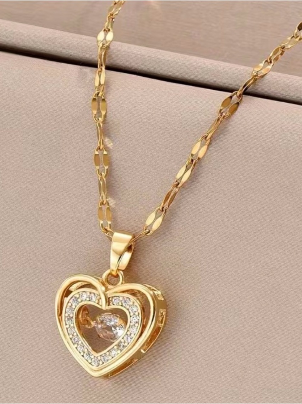 Gold Heart Locket Necklace with Crystal Accent - Women Jewelry